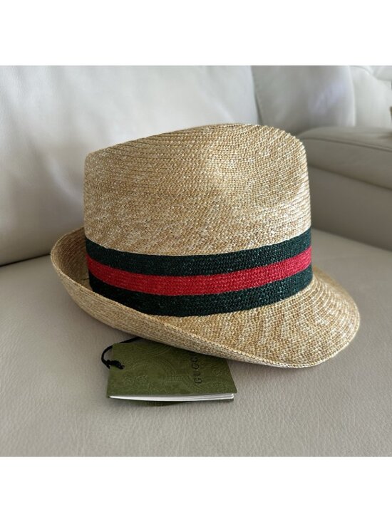 NWT 100% Authentic Gucci Beige Web Sherry Line Straw Hat Size M main image 11